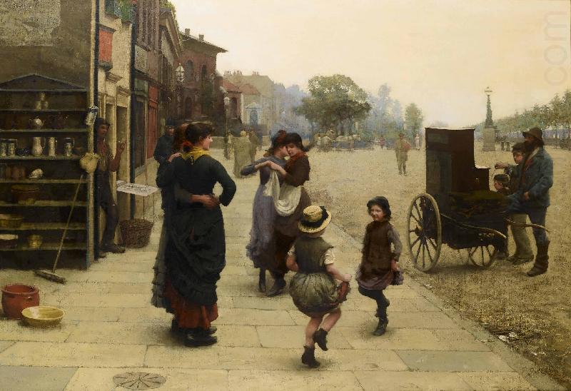 Frederick james shields An impromptu dance a scene on the Chelsea Embankment china oil painting image